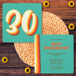 Convites Simples Aniversário de 30 anos Moderno Retro Groov