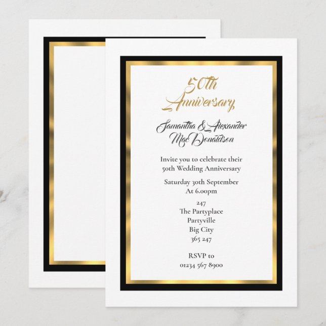 Convites Simples aniversário de casamento dourado (Frente/Verso)