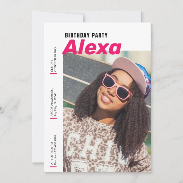 Convites Simples aniversário de fotos minimalista moderno (Frente)