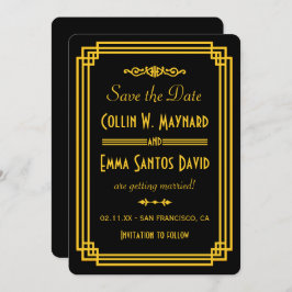 Convites Simples Art Deco Black and Dourado Save the Date (
