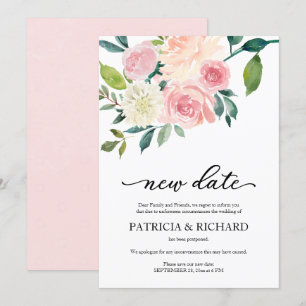 Convites Simples Atraso de Data de Casamento Floral Rubor