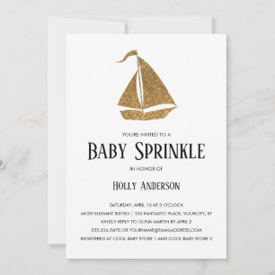 Convites Simples Baby Sprinkle Faux Glitter Sailboat