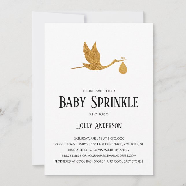 Convites Simples Baby Sprinkle Faux Gold Foil Storle w Bund (Frente)