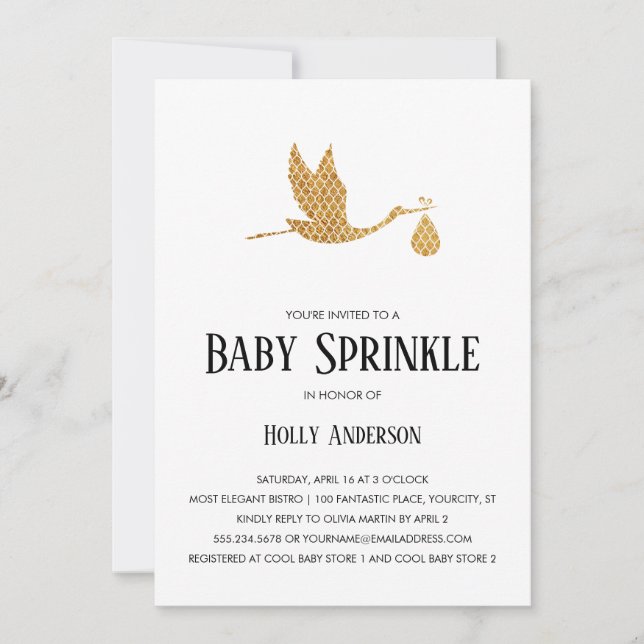 Convites Simples Baby Sprinkle Preppy Dourado Storle w Bund (Frente)