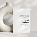 Convites Simples Bat Mitzvah, branco preto minimalista<br><div class="desc">Retrô Branco Negro Minimalista Moderno Simples Casamento Bat Mitzvah Convite</div>