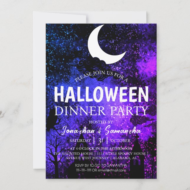 Convites Simples Bats Night Full Moon Halloween Festa Jante (Frente)