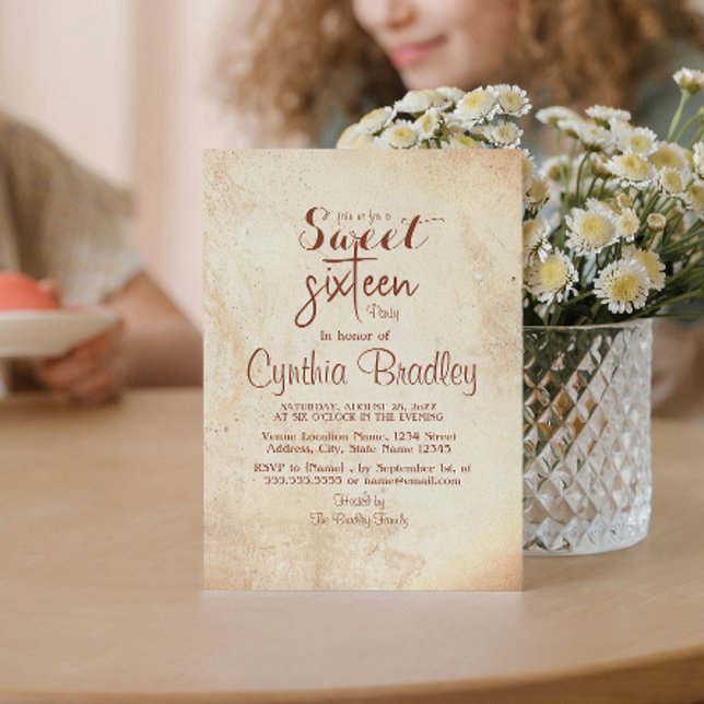 Convites simples Beige Doce Dezesseis Festas de aniversário (Criador carregado)