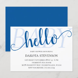 Convites Simples Blue Hello Baby Chá de Flourish Cerulean