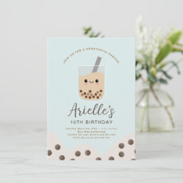 Convites Simples Boba Bubble Milk Tea Blue Aniversário