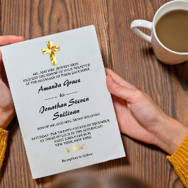 Convites Simples Bodas de Natal em Ouro Cruz Cristã Casamen