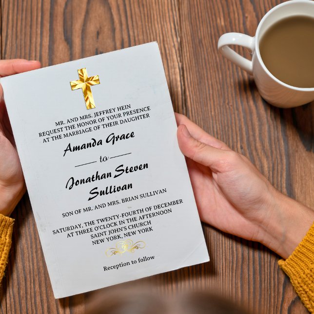 Convites Simples Bodas de Natal em Ouro Cruz Cristã Casamen (Criador carregado)