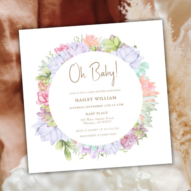 Convites Simples Boho Cactus Desert Oh Chá de fraldas (Simple Boho Cactus Desert Oh Baby Shower Invitation)