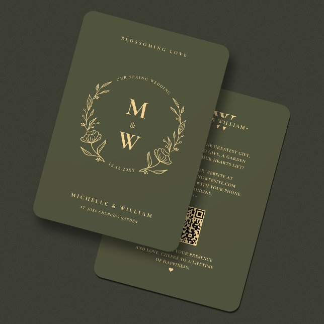 Convites Simples Boho Casado Monograma Elegante Verde Doura (Simple Boho Wedding Monogram Elegant Green Gold Invitation
)