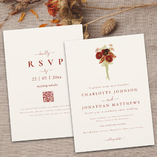 Convites Simples Boho Flor Silvestre Casamento Marrom Laran