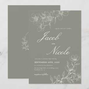 Convites Simples Boho Floral Sage Green Wedding