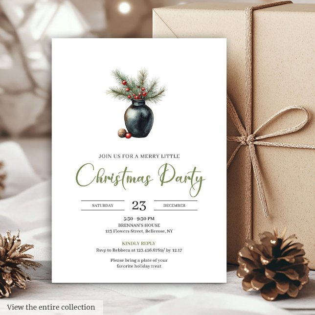 Convites Simples Boho Neutro Botânico Natal Rústico  (Simple Boho Neutral Botanical Rustic Christmas Party Card)