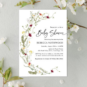 Convites Simples Boho Wreath Wildflower Chá de fraldas