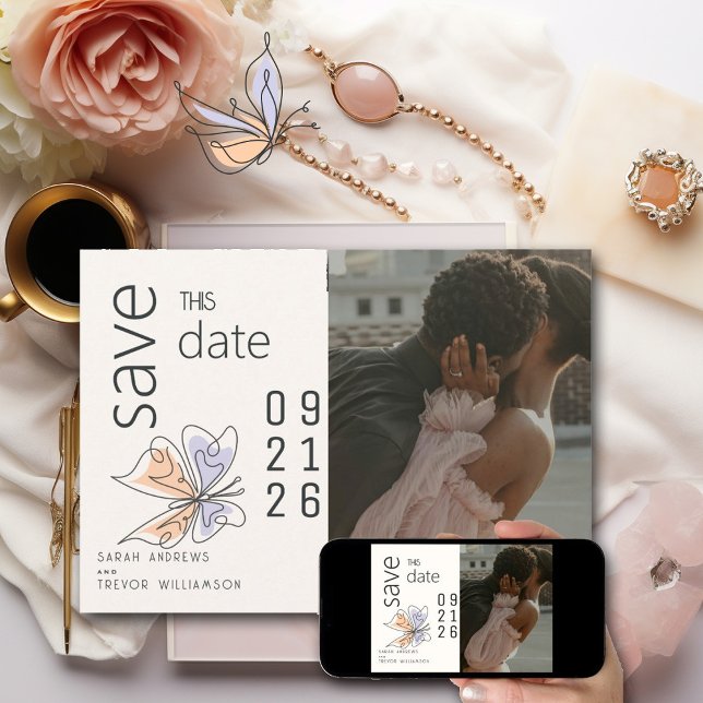 Convites Simples borboleta branca coral e violeta (Criador carregado)