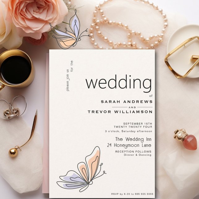 Convites Simples borboleta branca coral e violeta (Criador carregado)