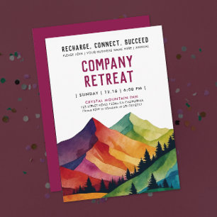 Convites Simples Borgonha Montanha Retreat Floresta Aquarel