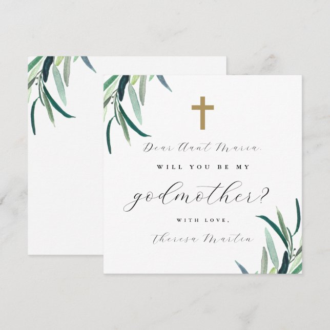 Convites Simples Botânica com Proposta de Madrinha Cruzada  (Frente/Verso)