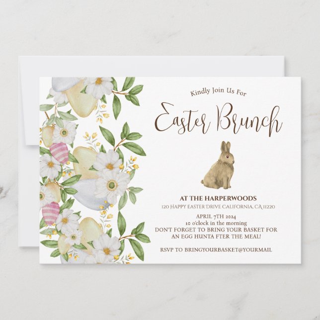 Convites Simples caçada de ovos para brunch com páscoa de c (Frente)