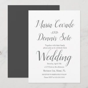 Convites Simples Caligrafia de Letreiro Cinza Casamento
