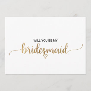 Convites Simples caligrafia Dourada Proposta de Bridesmaid