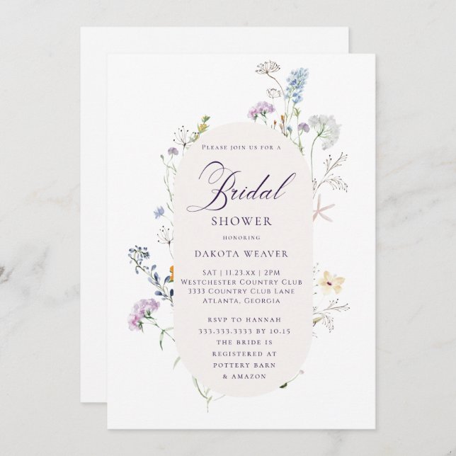 Convites Simples Caligrafia Floral Chá de panela (Frente/Verso)