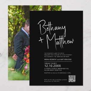 Convites Simples caligrafia magra casamento QR RSVP