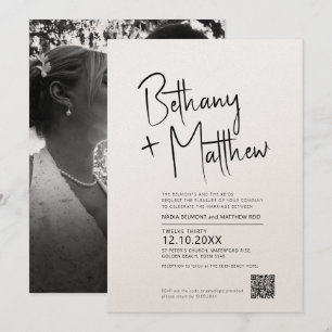 Convites Simples caligrafia magra casamento QR RSVP