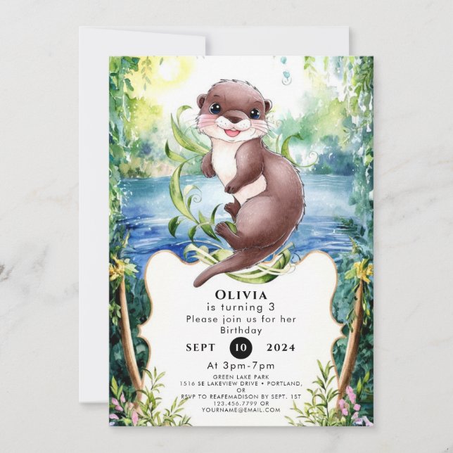 Convites Simples Calm Otter Birthday (Frente)