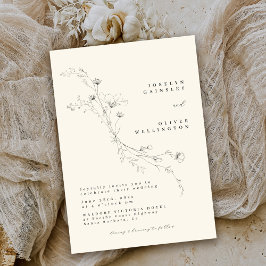 Convites Simples Casamento Botânico Floral Rústico Minimali