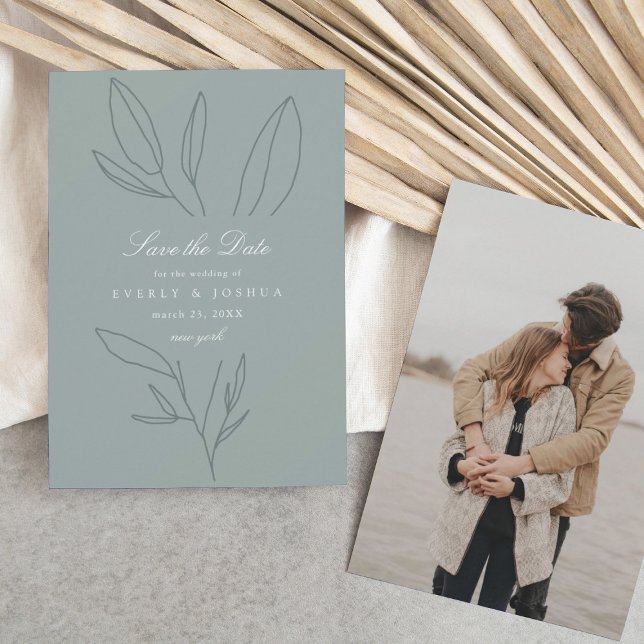 Convites Simples Casamento Botânico Verde Salve a Data (Criador carregado)