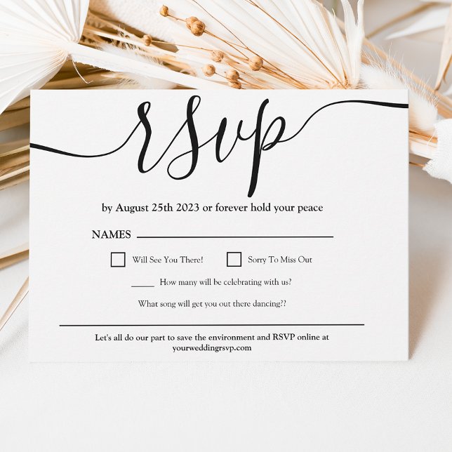 Convites Simples casamento branco preto rsvp (Simple elegant black white wedding rsvp invitation)