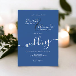 Convites Simples casamento de chic com script azul mínimo