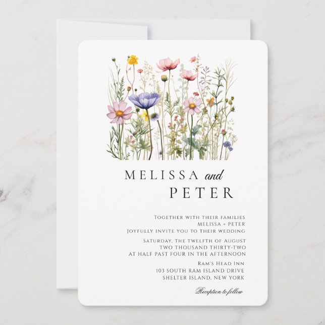 Convites Simples Casamento de Flores Silvestres (Frente)