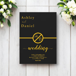 Convites Simples Casamento De Monograma Dourado E Preto Ele