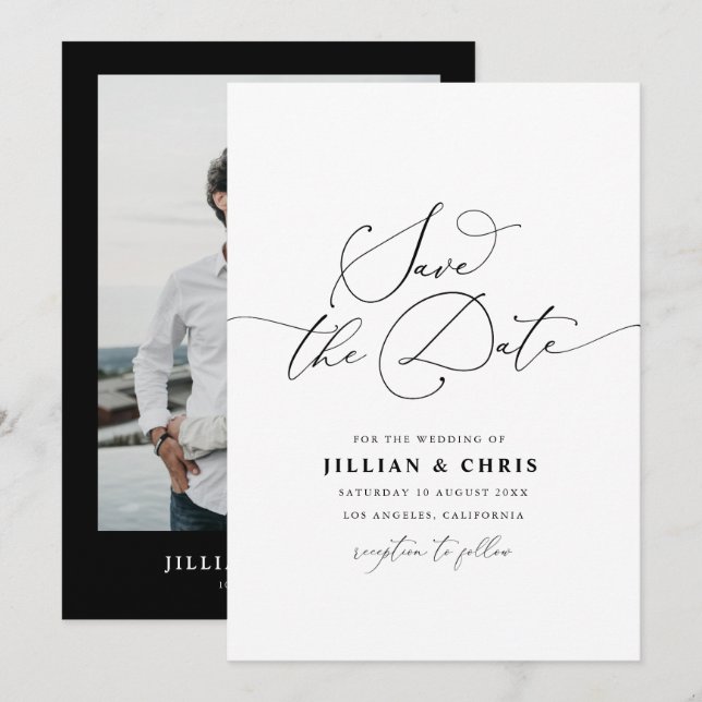Convites Simples casamento de script elegante (Frente/Verso)