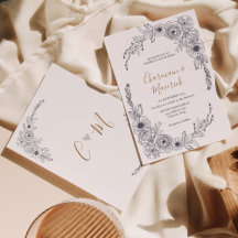 Simples Casamento do Monograma Floral Branco e Pre