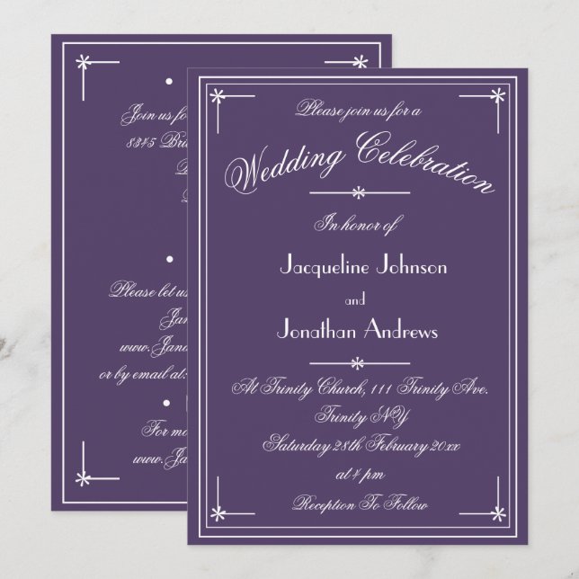 Convites Simples Casamento Dusty Purple Clássico Tudo Em Um (Frente/Verso)