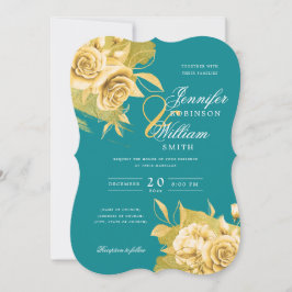 Convites Simples Casamento Elegante Dourado Floral & Foil T