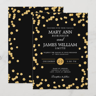 Convites Simples Casamento Elegante Dourado Glitter Confett