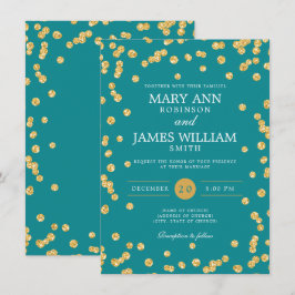 Convites Simples Casamento Elegante Dourado Glitter Confett