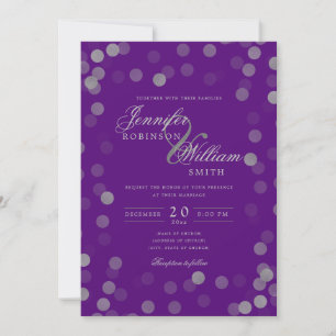 Convites Simples Casamento Elegante Prata Confetti Roxo