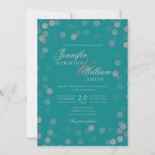 Convites Simples Casamento Elegante Silver Confetti Teal