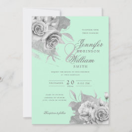 Convites Simples Casamento Elegante Silver Floral & Foil Mi