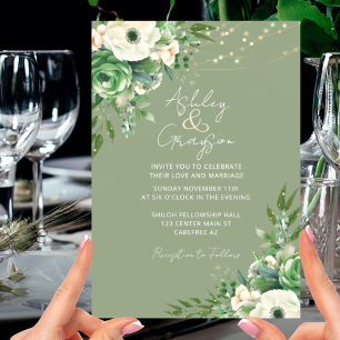 Convites Simples Casamento Floral em Verde Salvia