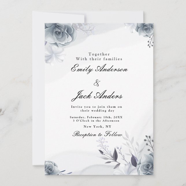 Convites Simples casamento Floral Negro (Frente)