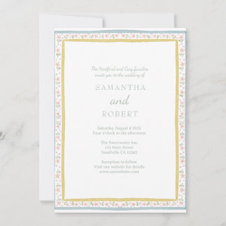 Convites Simples Casamento Floral Rosa Amarelo Romântico
